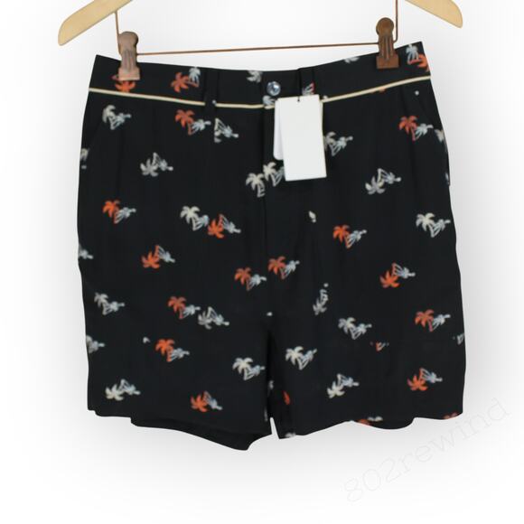 Sz8 NEW Equipment Femme Jaxon Palm Print 100%Silk Shorts Pockets - Picture 2 of 9